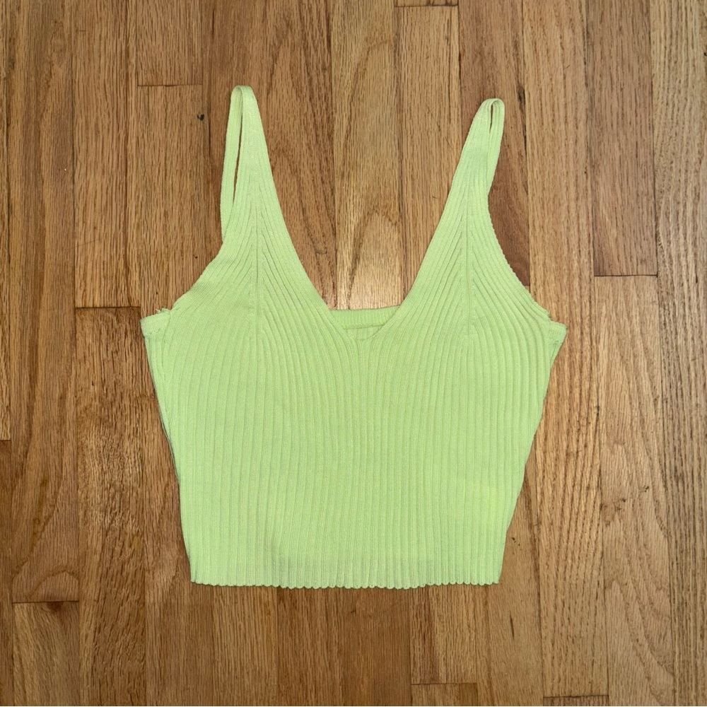 Lime Green Ribbed Knit Tank Top